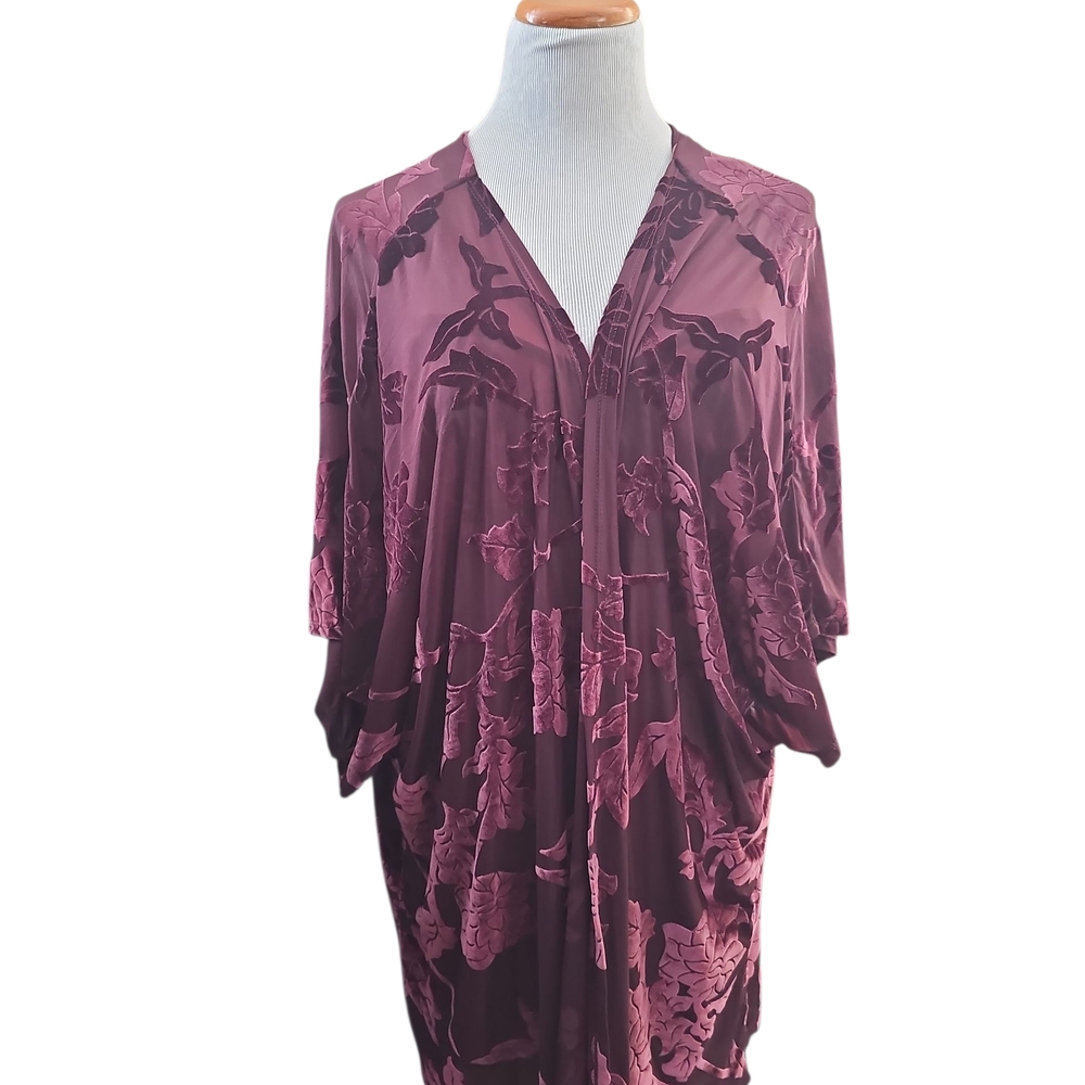 Torrid Velvet Burnout Kimono Duster Cardigan Burgundy Floral Boho Chic